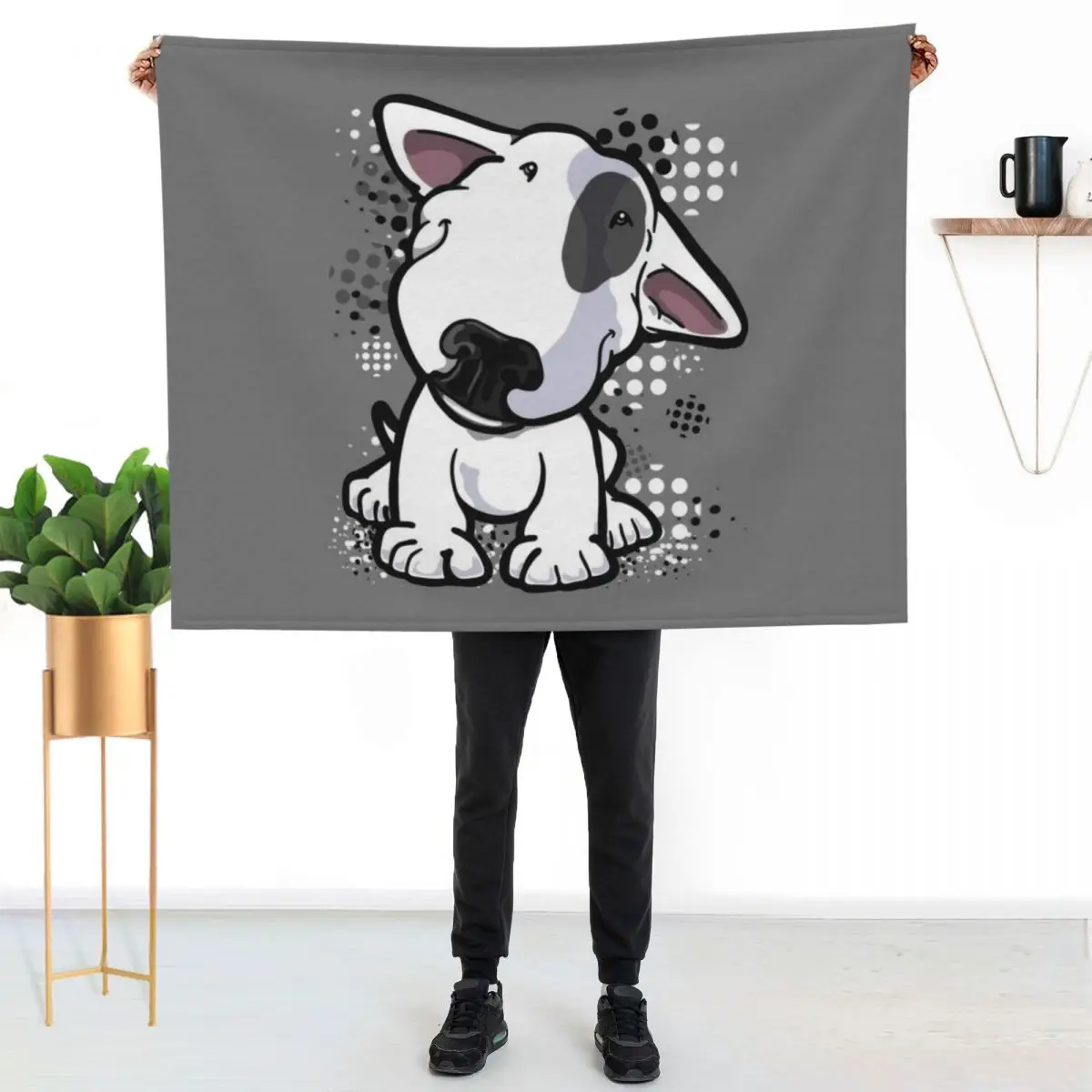 Happy Eye Patch Bullterrier Throw Blanket Cozy Warm Blanket for Bed Room Decor