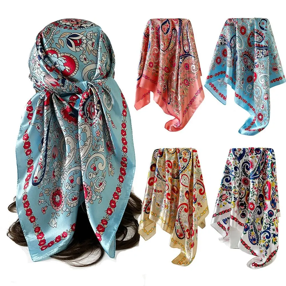 

Модный атласный квадратный шарф 90*90 см, имитация шелка, бандана с принтом кешью, шарф, роскошная повязка для волос, покрытие головы