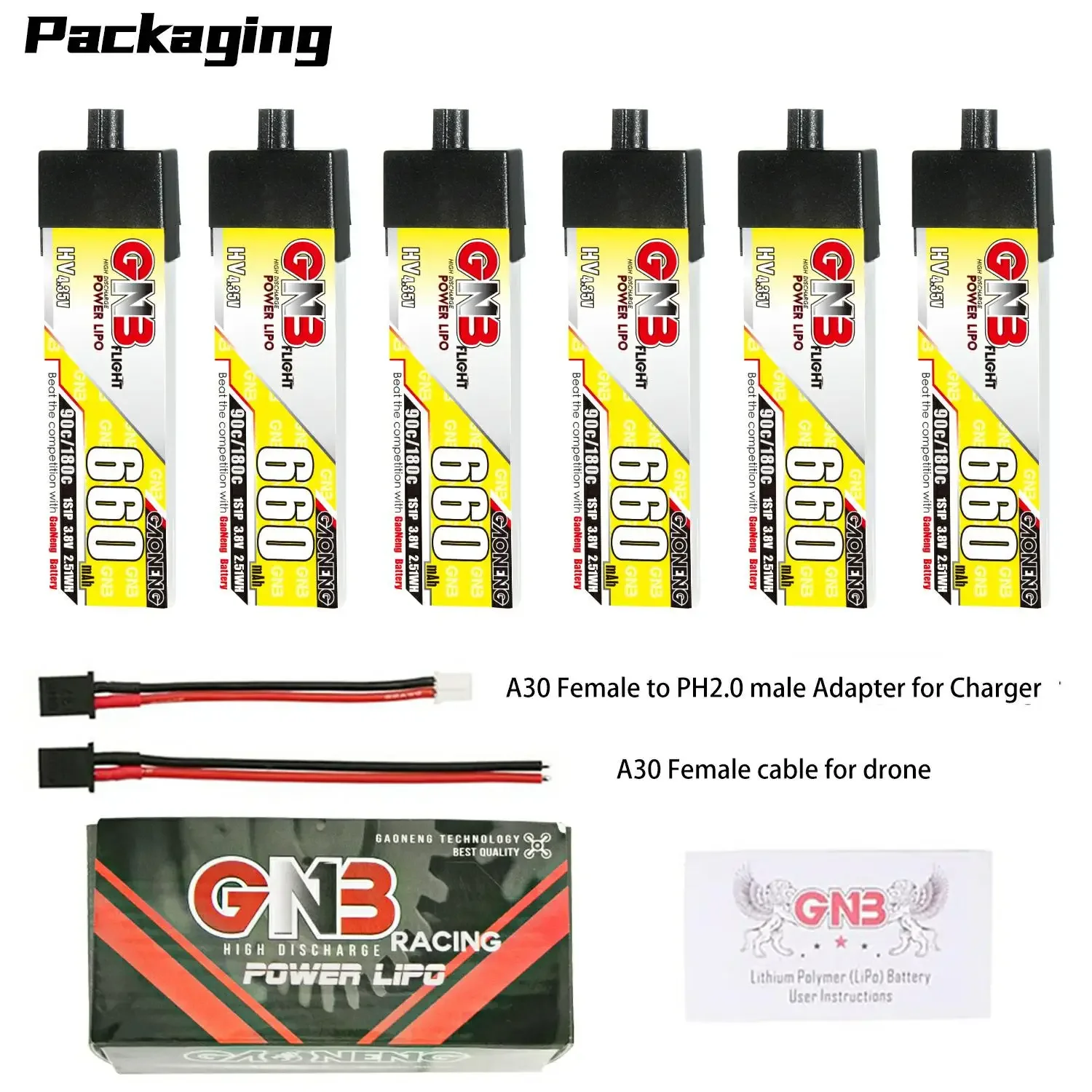 6PCS GNB 3.8V 660mAh 1S 90C/180C HV Lipo Battery With A30 Plug For Cetus Pro FPV Drone DIY Connector VS BETAFPV BT2.0 550mAh 1S