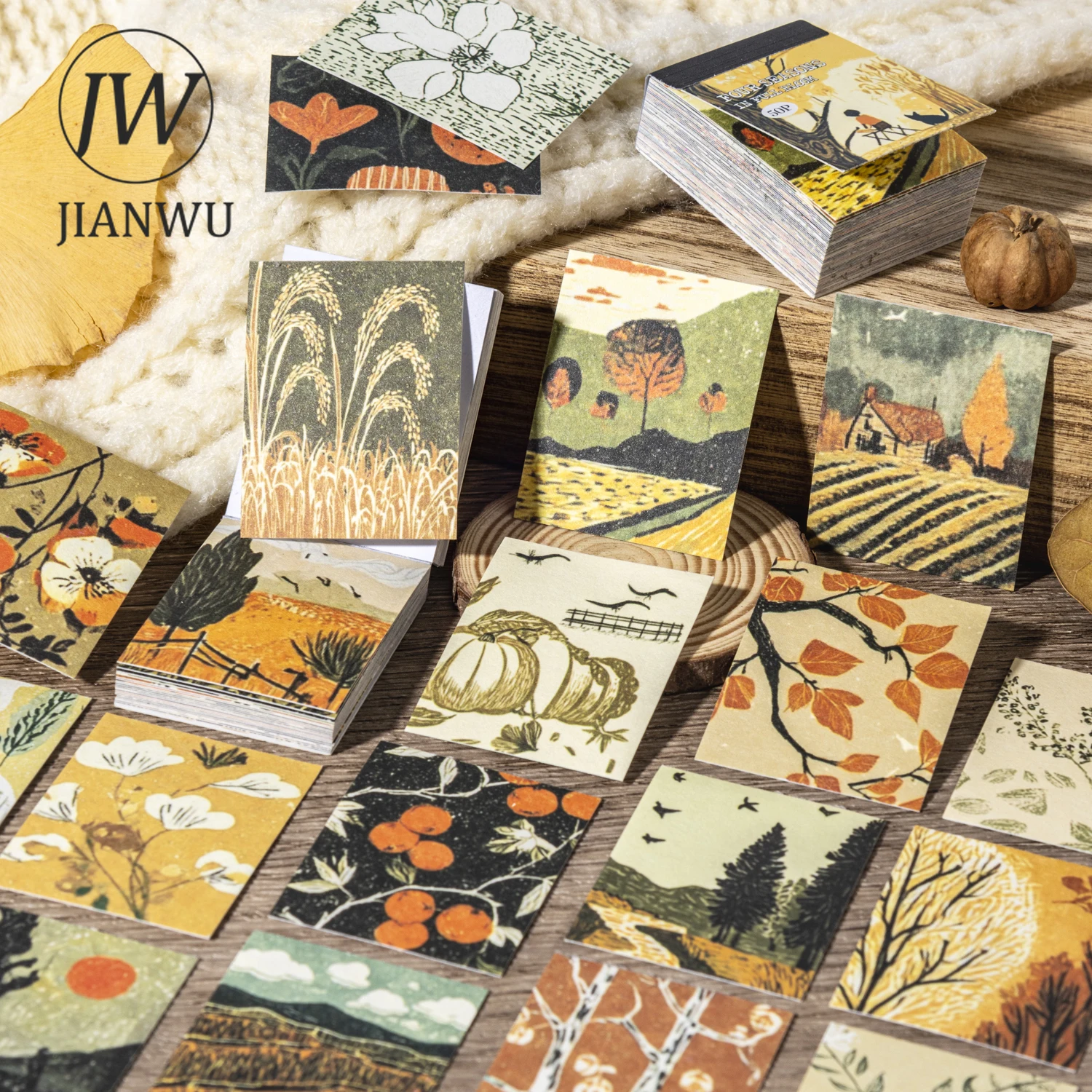 JIANWU Four Season in Bloom Series Vintage Tree Plant Flower Landscape Material Collage Sticker Book Creative Journal Stationery view 3