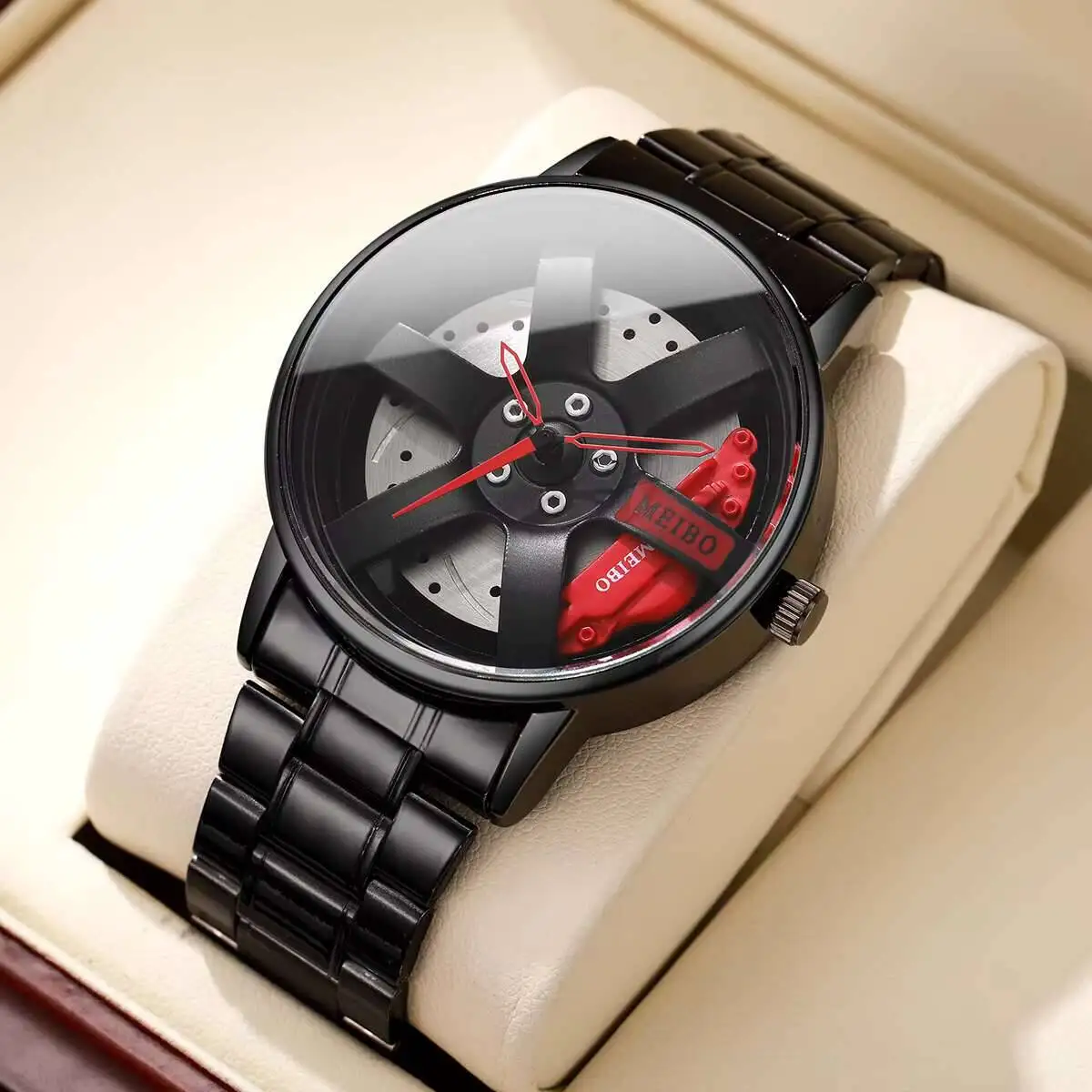 Fashion Men Business Watches 3d Car Wheel Dial Men Sports Watch Stainless Steel Band Wristwatch Reloj Hombre（Without Box）
