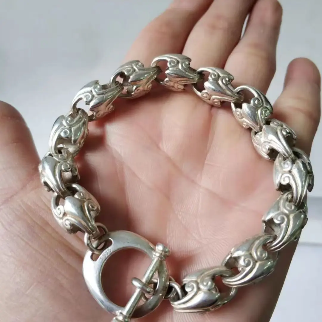Tibetan Silver Handmade Imitate Ancient Open String Good Luck Bracelet Men and Women Fashion Personalized Jewelry Gift