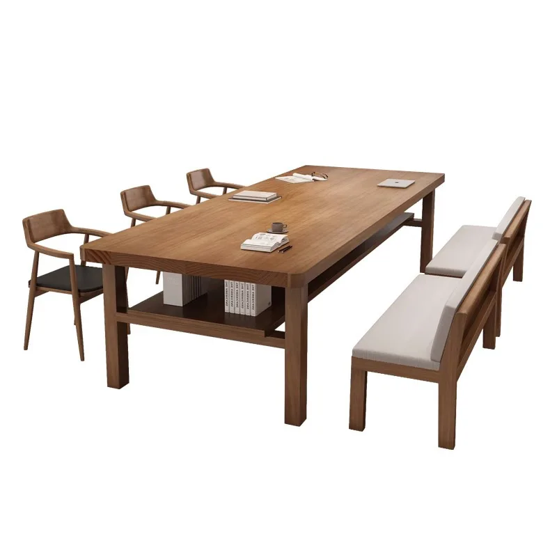 

Simple all-solid wood desk Student home bed and breakfast living room Double-layer long table