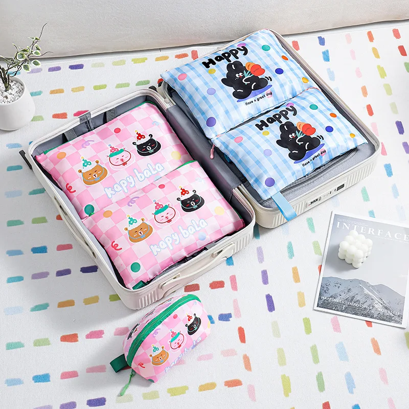 حقائب تخزين مخططة للسفر، ملابس داخلية محمولة لطيفة، مجموعة أمتعة مكونة من 3 منظمات تعبئة يدوية للرحلات