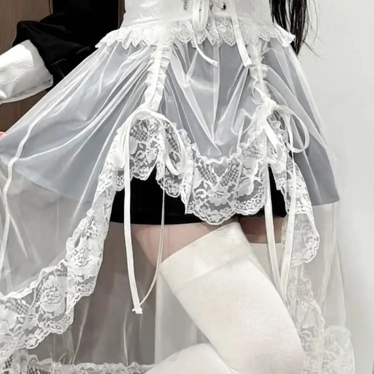 Coalfell Mesh Waist Seal Black and White Two-color Lace Elastic Gothic Subculture Outer Wear All-match Waist Seal Trailing