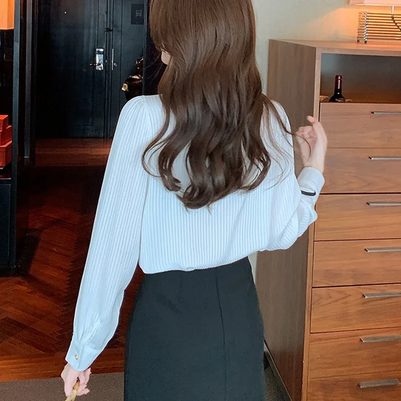 Elegant Long Sleeve Chiffon Shirts Women Autumn Winter Korean Fashion Clothing Blusas Mujer Striped Office Ladies Tops Blouses