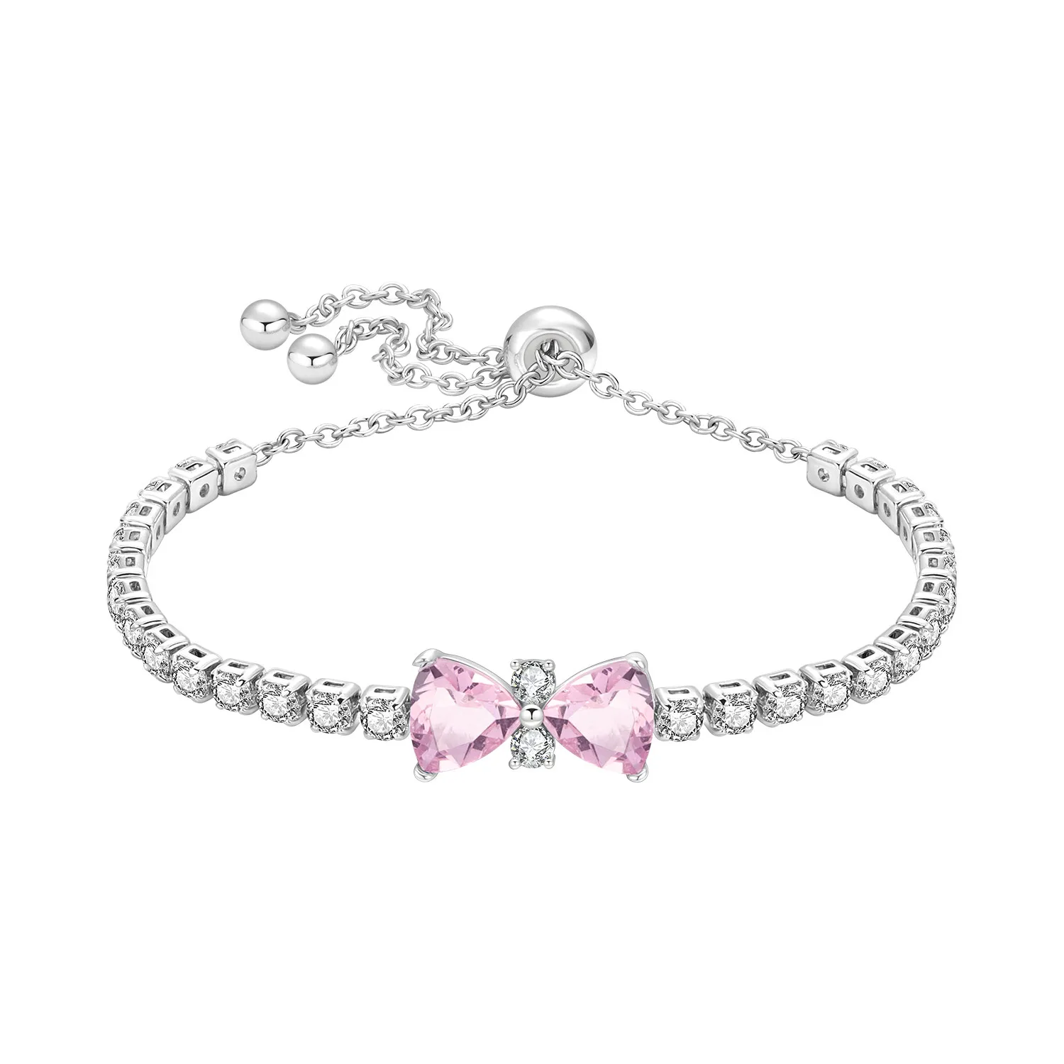 PANPOKI Neues Armband aus 925er Sterlingsilber, Sweet Series, rosa Schleife, Kettenglied-Armband für Damen, Geburtstagstrend-Schmuck, feine Geschenke