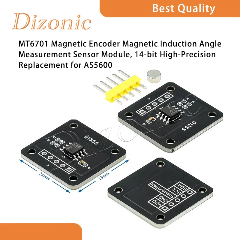 Dizonic MT6701 Magnetic Encoder Magnetic Induction Angle Measurement Sensor Module, 14-bit High-Precision Replacement for AS5600