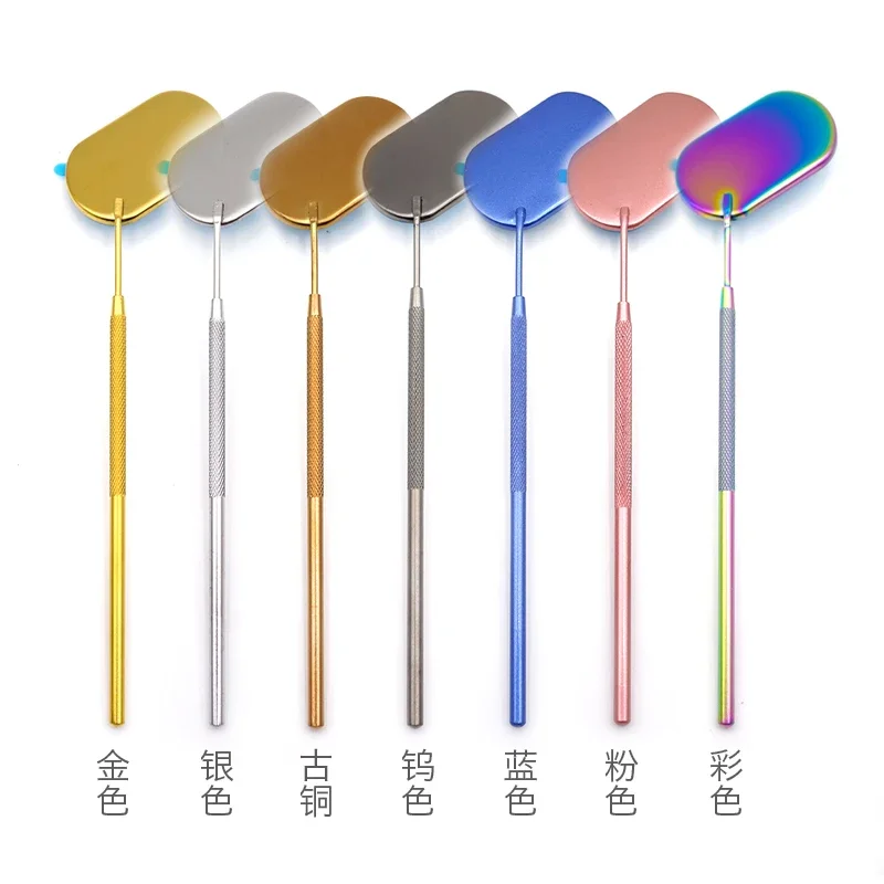 Miroir ovale multi-couleurs en acier inoxydable, contrôle multifonction, Extension de cils, maquillage de beauté, outil de miroir Portable, 1 pièce