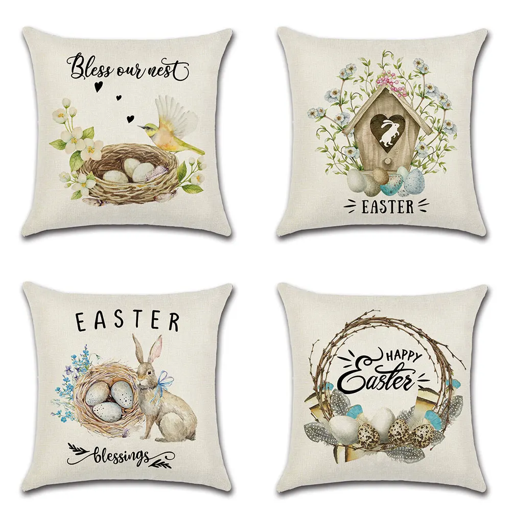 1pcs Rabbit Easter eggs  Flower basket Cushion Cover Throw Pillow Cover Nordic Room Decoration for Home Car Sofa Couch