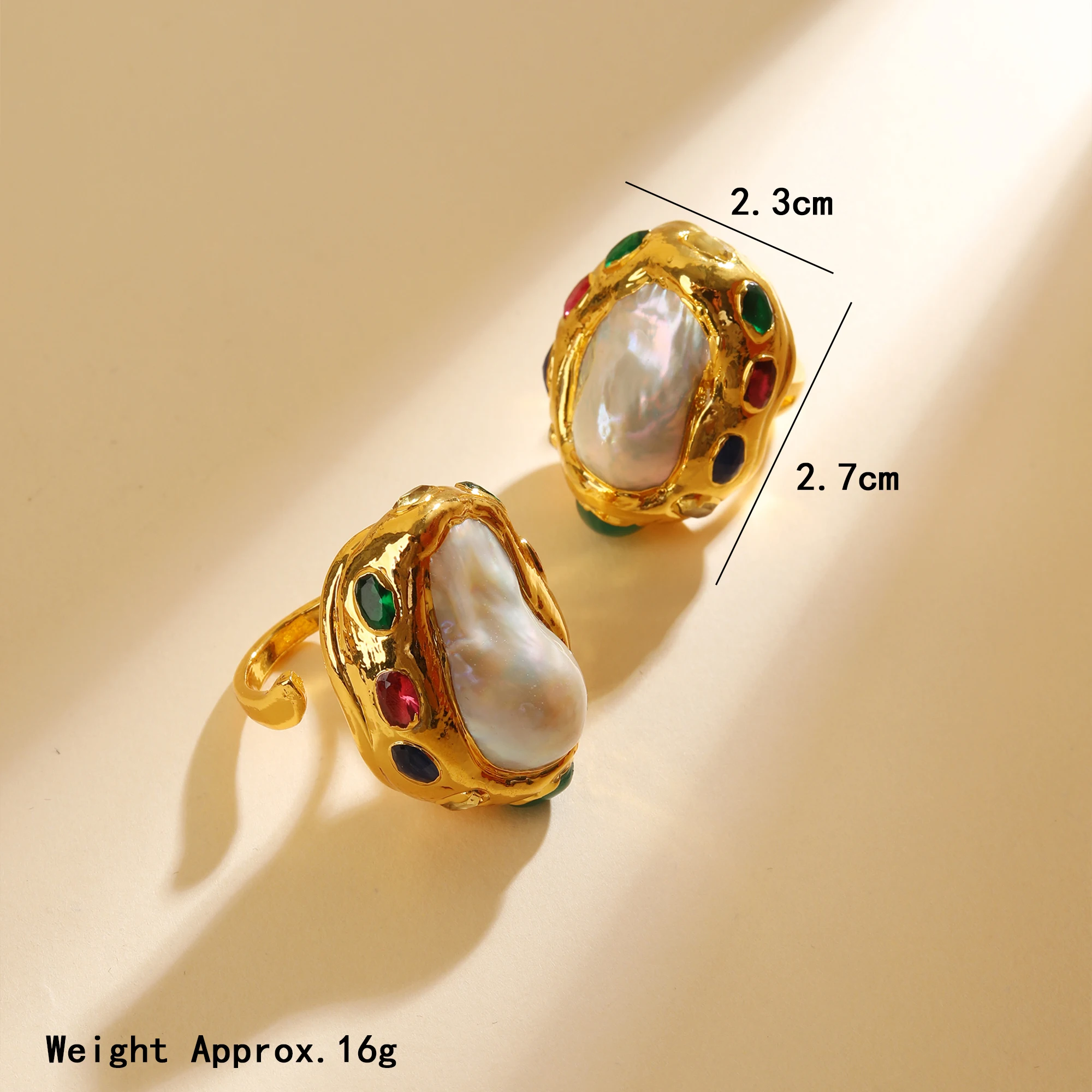 Barock-Perlenring Unregelmäßiger Vergoldeter Ring Luxuriöser Vintage Verstellbarer Fingerring Modischer Damenschmuck für Abendveranstaltungen – Detail 4