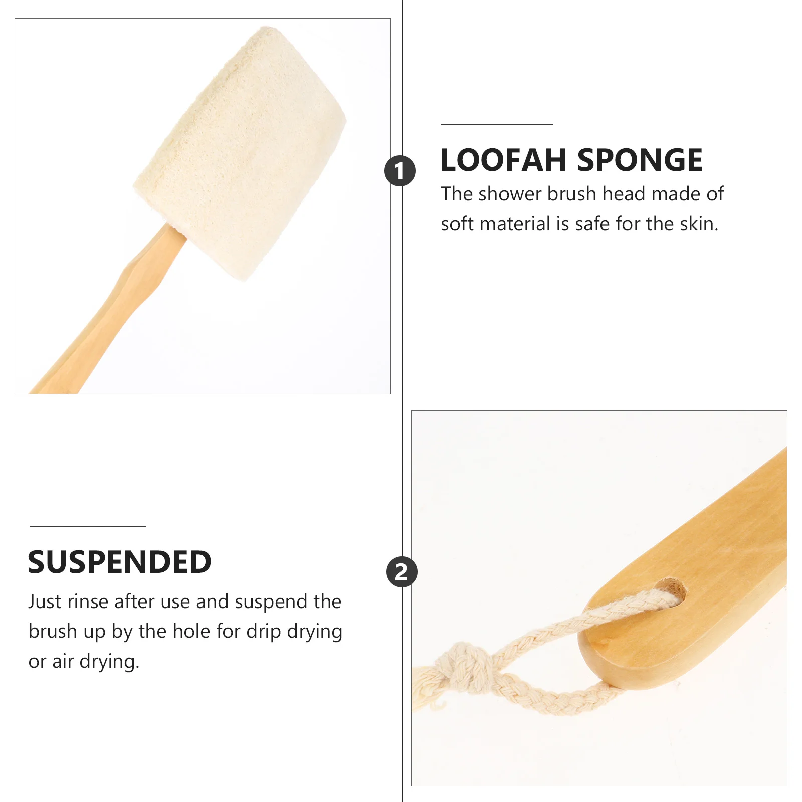 

Handle Bath Brush Loofah Body Scrubber Exfoliating Shower Tool Bamboo Fiber Gentle Skin Softener Back