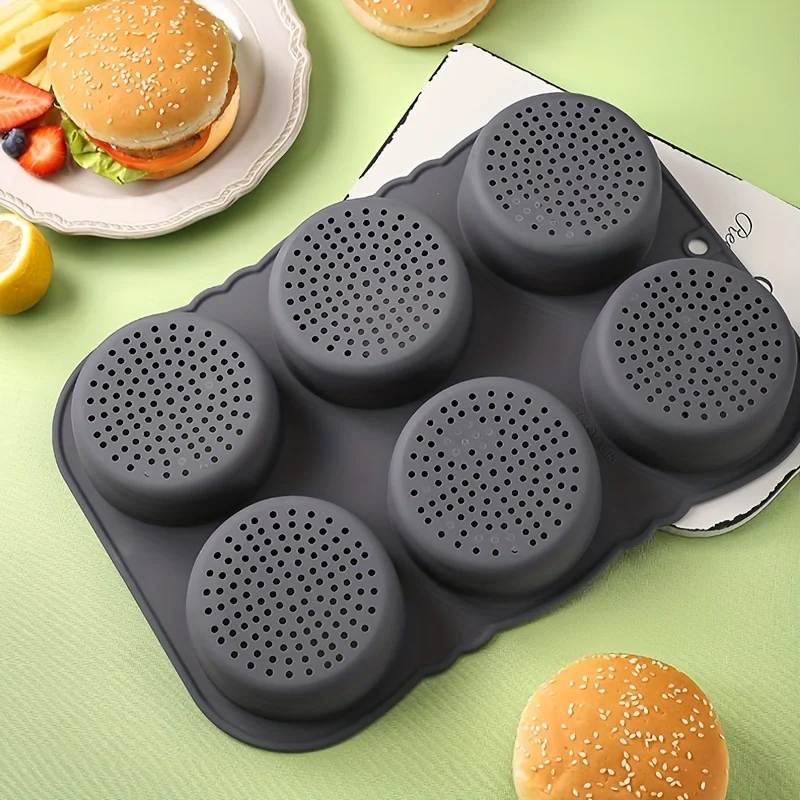 6-Chamber Silicone Hamburger Mold Bread Pan - Ultra-Non-Stick, Easy-to-Loosen, Versatile Baking Essential for Homemade Toast, Br