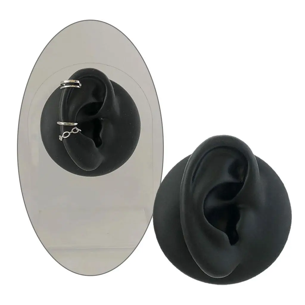 4xSimulation نموذج الأذن سيليكون أسود لعرض المجوهرات Asmr النوم مساعدة الأذن اليمنى الأسود