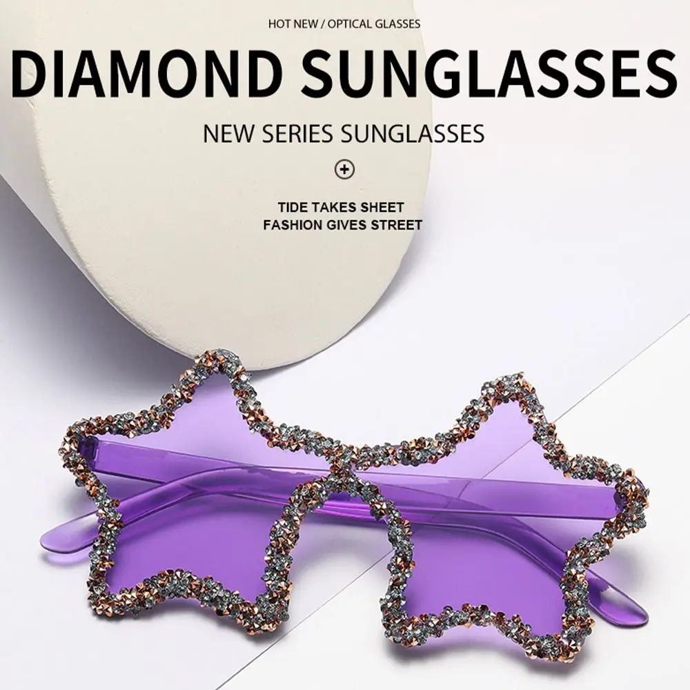 Fashion Pentagon Star Shaped Sunglasses UV400 Protection Colorful Rhinestone Pentagon Sun Glasses Shades Dance/Party/Halloween