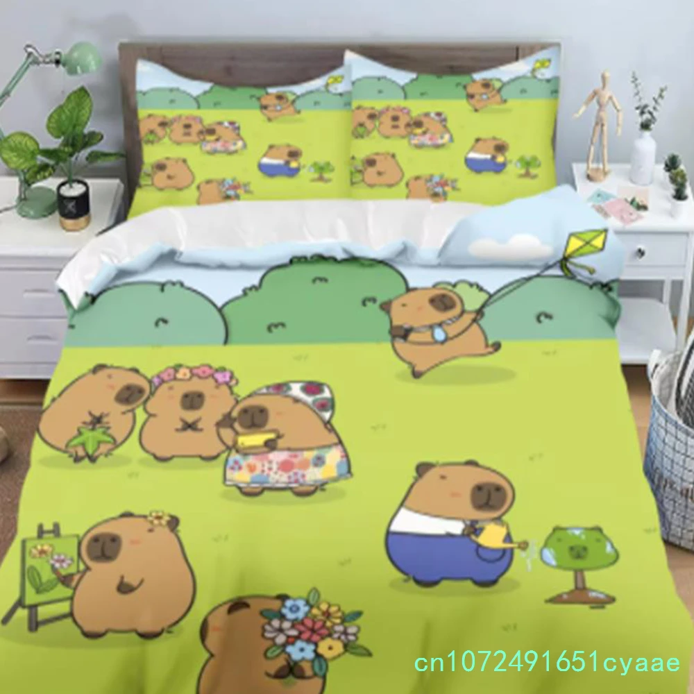 Capybaras Duvet Cover Anime Bedding Pillowcase Printed General Children And Adult Set Queen Size Reactive Printing Quilt