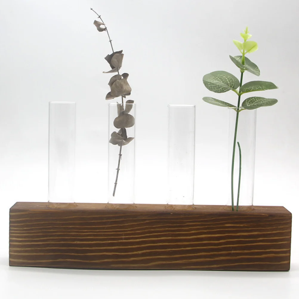 

1Pcs Hydroponic Wood Rack Glass Vase Simple Design Flower Container Home Office Decorative Tube Vase Glass Vases