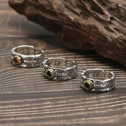 Retro Graffiti Ring For Men Women Punk Gothic Adjustable Open Ring Copper Jewelry Rock Hiphop Trendy Accessories Unisex Gift