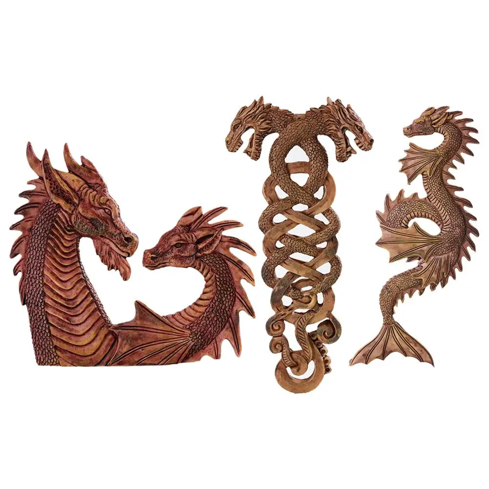 Dragon Statue Wall Decor Animal Garden Wall Resin Artifact Decoration Creative Norse Dragons Wood Carving Wall Hanging New