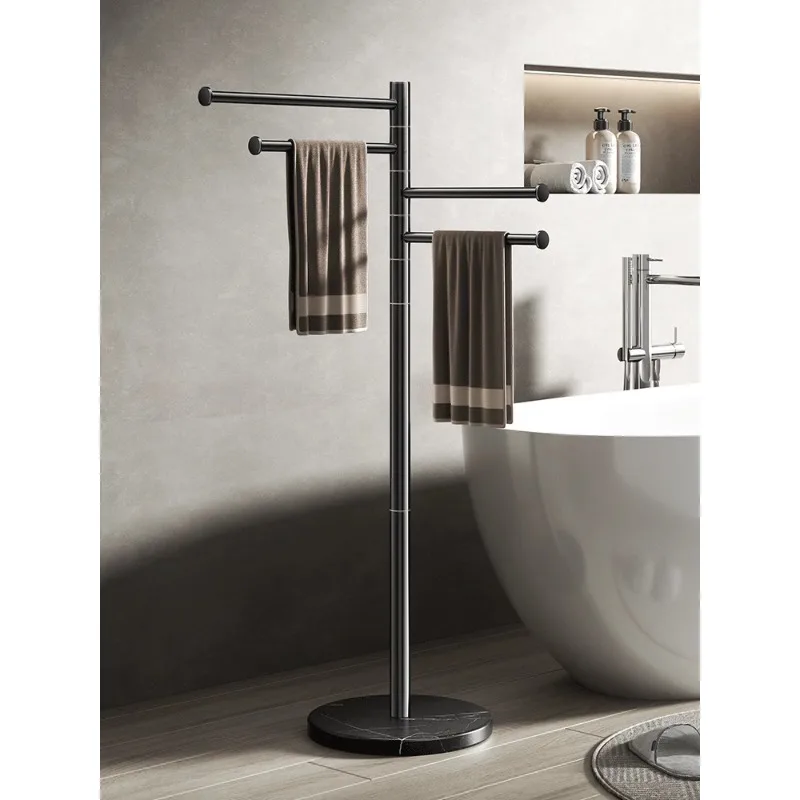 Rotating 304 stainless steel floor-to-ceiling marble towel rack, bathtub shelf, clothes hanger, bath towel rack, towel rail