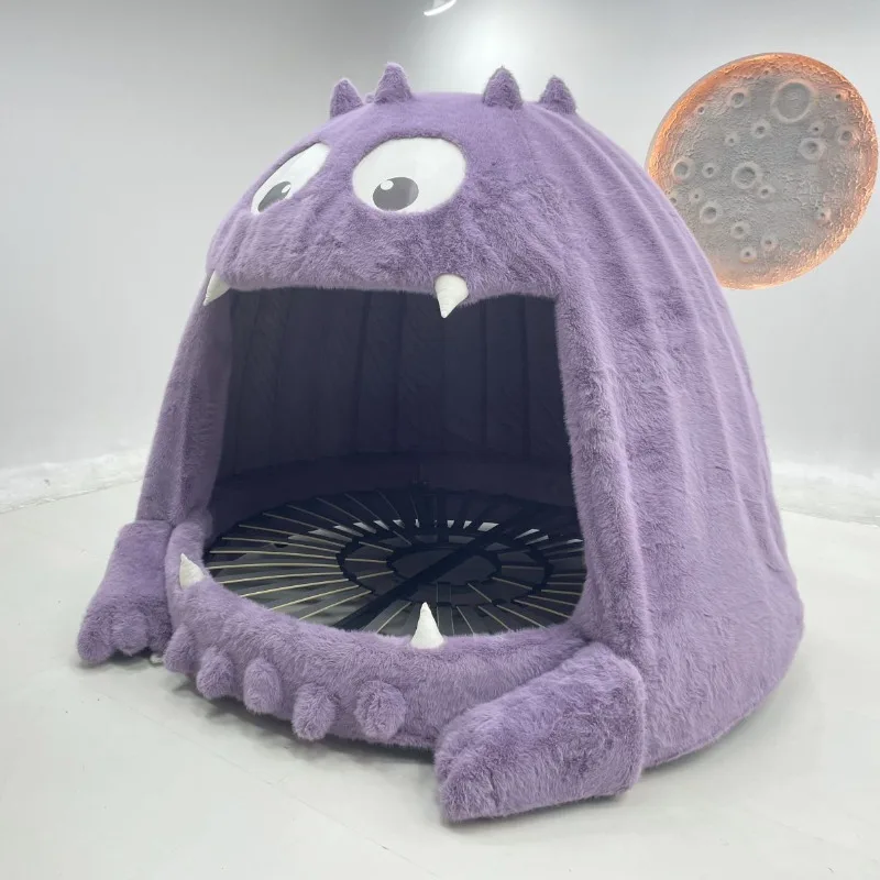 Large two-dimensional animal monster bed leather fabric plush bedroom light luxury minimalist cream wind bed