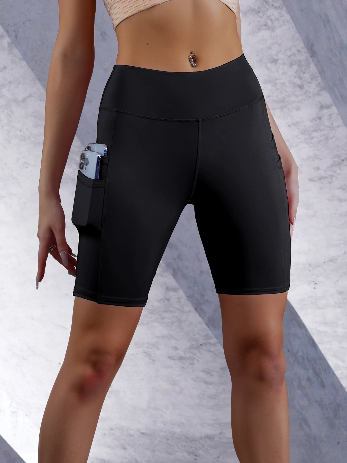 Seiten taschen einfarbige Frauen Yoga Shorts Joggen Laufen Fitness Sportswear High-Waist sportliche Shorts Skinny Shorts – Detail 8