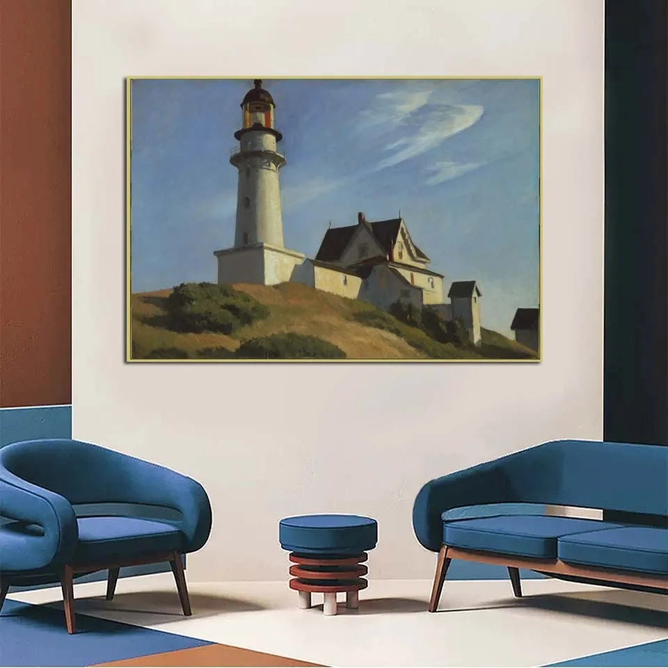 Hand painted high quality reproduction of Lighthouse at Two Lights by  Edward Hopper Landscape oil painting for living room