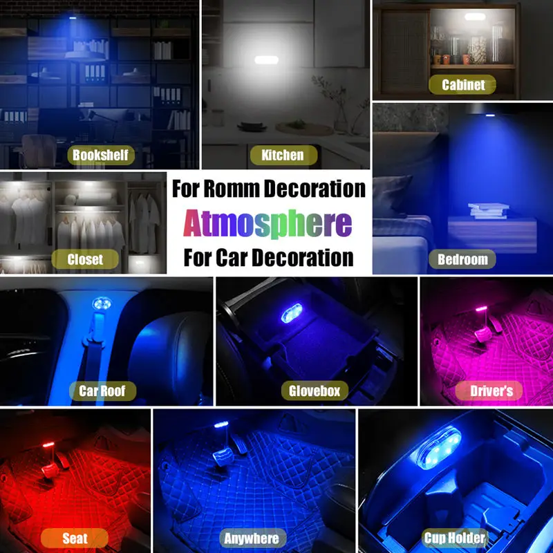 Ambient Night Light USB Rechargeable Cabinet Light Room Decor RGB Lights Atmosphere LED Lamp Magnet Wireless Car Interior Light