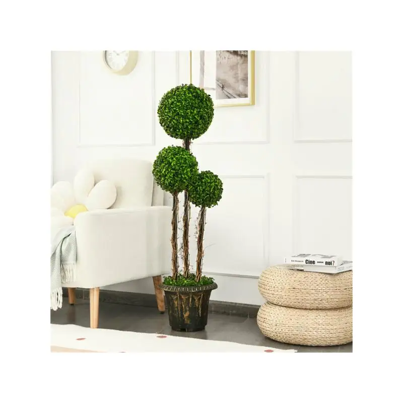 

48-дюймовое искусственное дерево с тремя шариками, устойчивое к ультрафиолетовому излучению, с реалистичными полиэтиленовыми листьями и ротангом на цементной основе