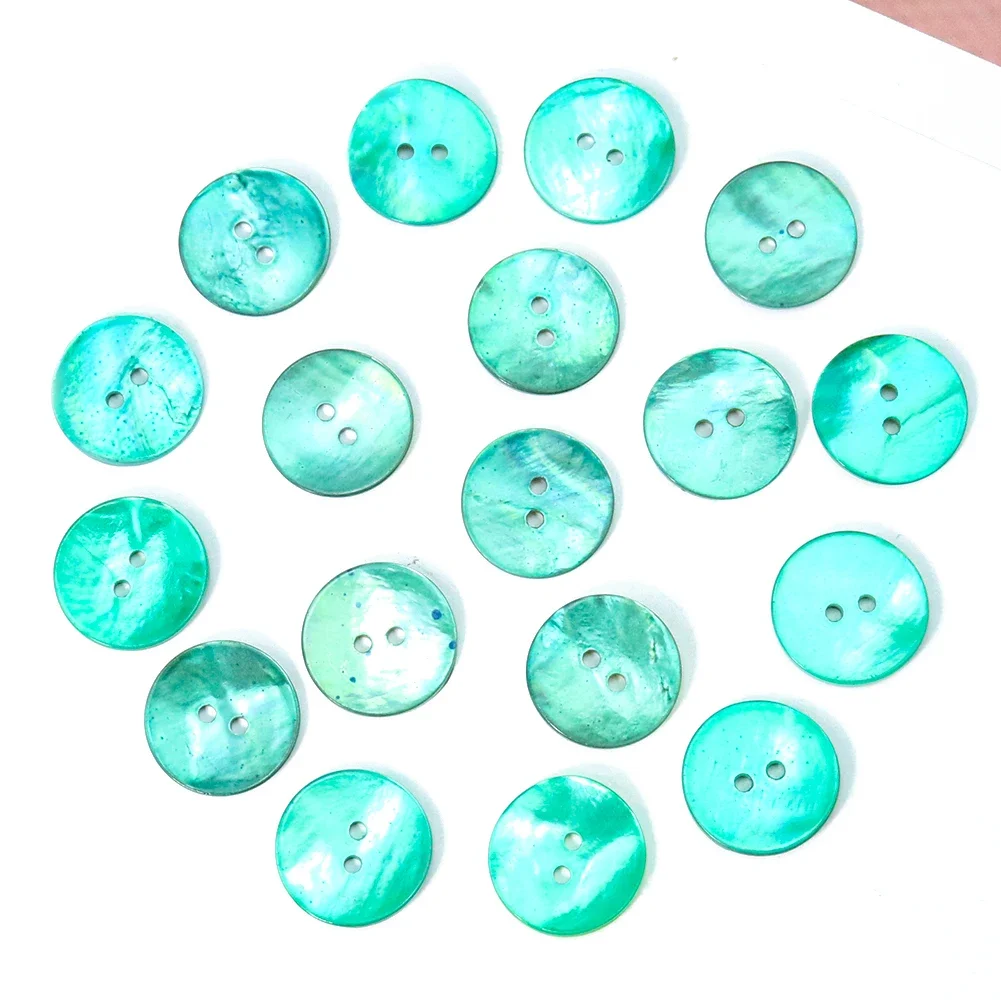 5PCS Natural Shell Dyed Green Mother-of-pearl Round Two Hole Flat Buttons Shirt Scrapbooking Decor Accessories Sewing Supplies