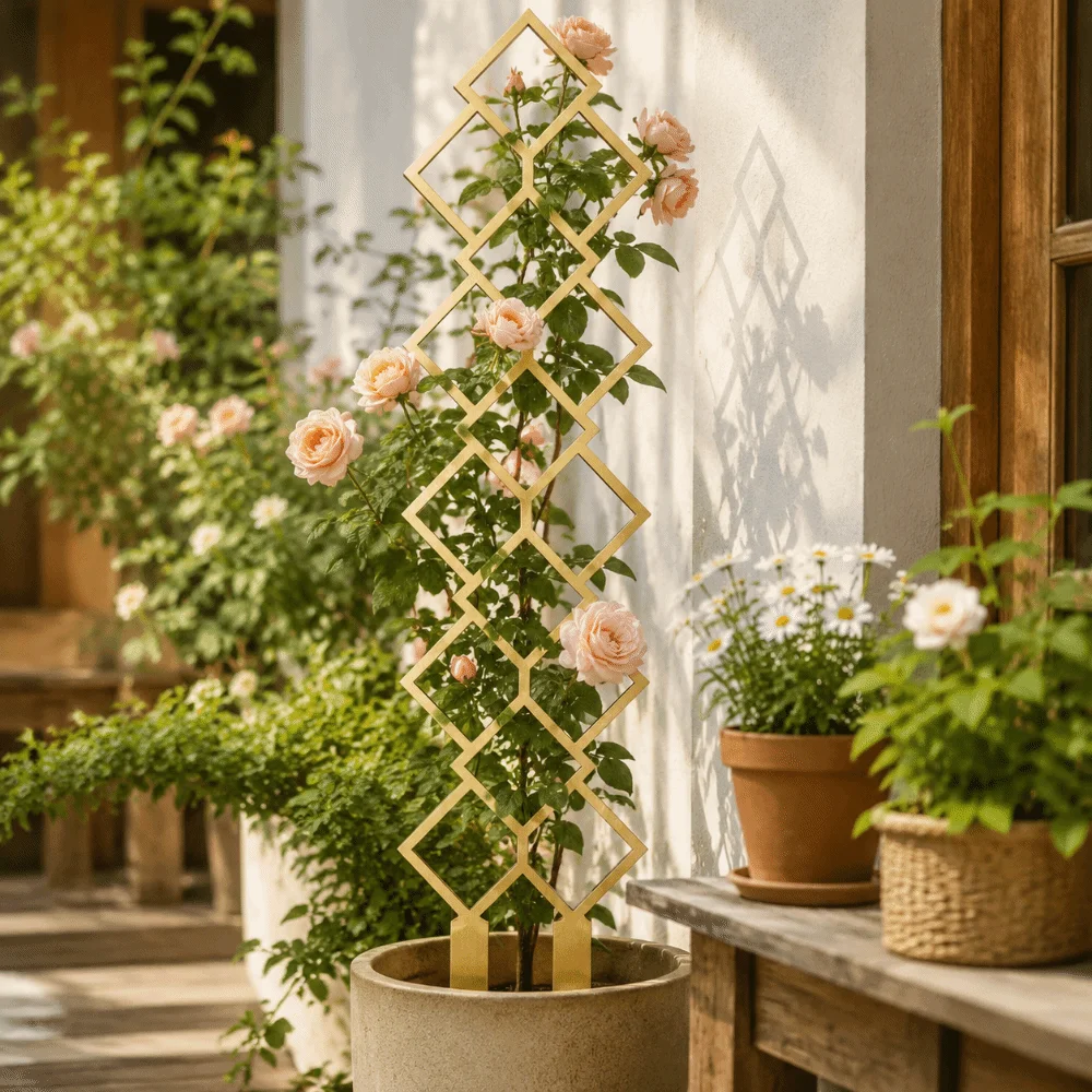 Wooden Garden Plant Trellis Climbing Stand Flowers Vine Plant Support Rack Hollow Out Geometric Potted Plant Climbing Rack