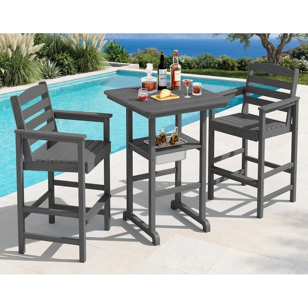 

Balcony Adirondack Chairs and Table 3 Pieces Set, HDPE Bar Height Chairs Set o 2 and Bar Table with Ice Bucket, Outdoor Bar Stoo