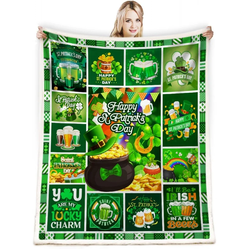 St. Patrick's Day Blanket,Green Buffalo Plaid Throw Blankets Soft for Couch Bed