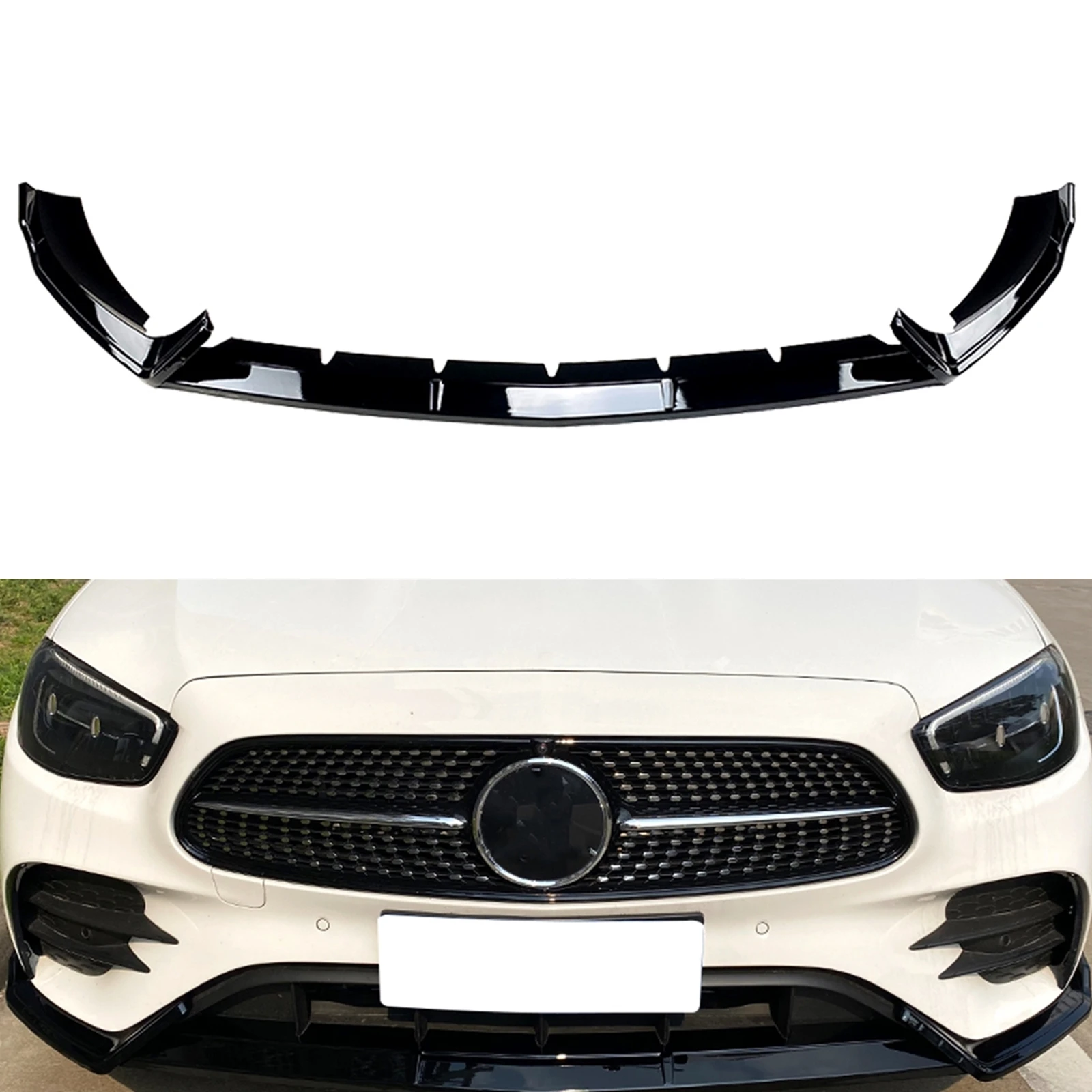 

Front Bumper Spoiler Lip For Mercedes Benz E-Class W213 E260 E300 AMG 2021-2023 Carbon Fiber Look/Gloss Black Car Lower Splitter