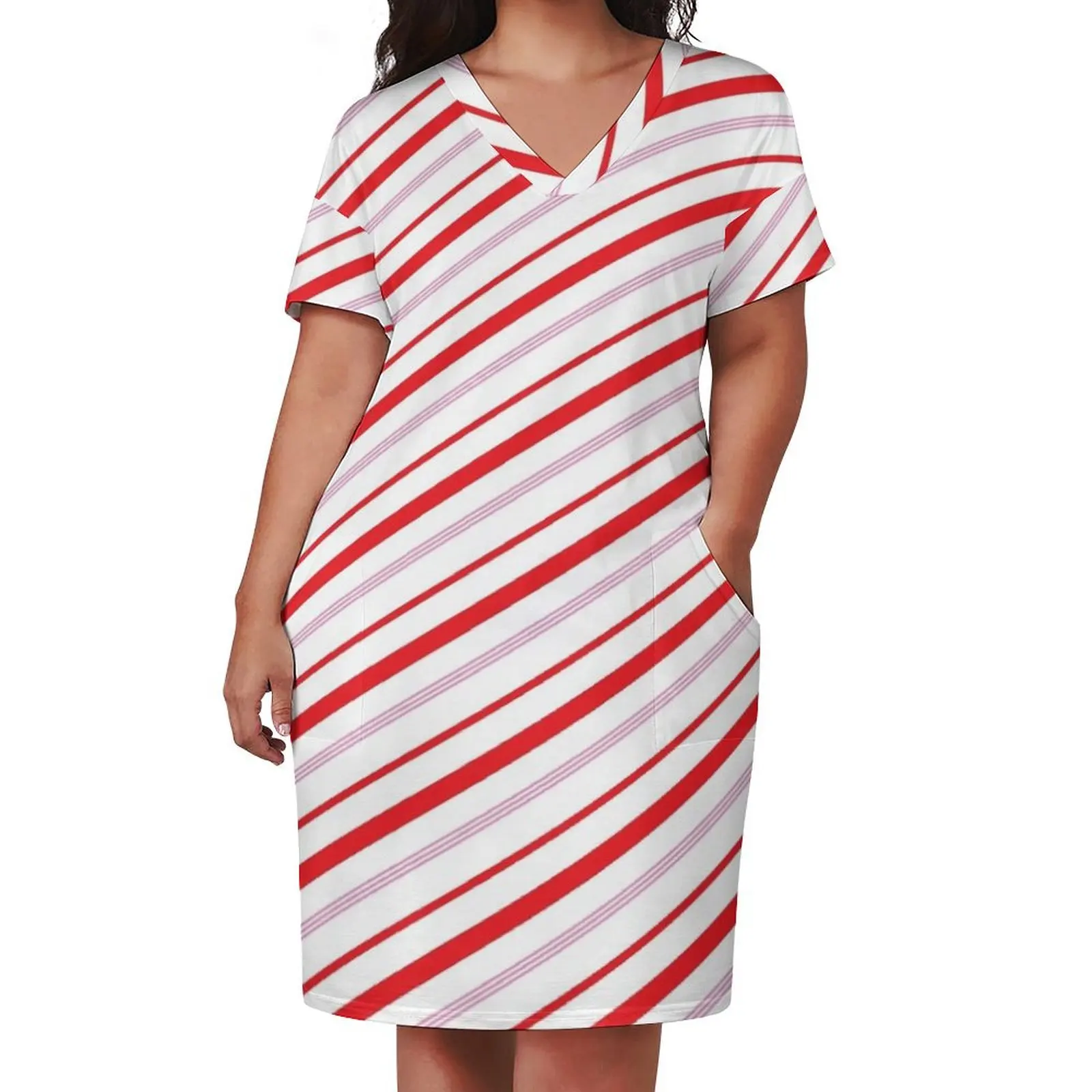 Candy Cane Stripes Loose Pocket Dress Clothing long sleeve dress chic and elegant woman dress summer 2025 women