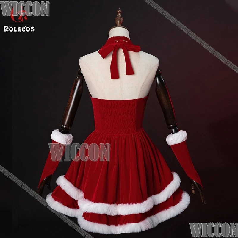 2024 natal santa cosplay traje vestido de veludo vermelho chapéu luvas gargantilha adulto feminino menina festa de halloween roleplay conjunto personalizado