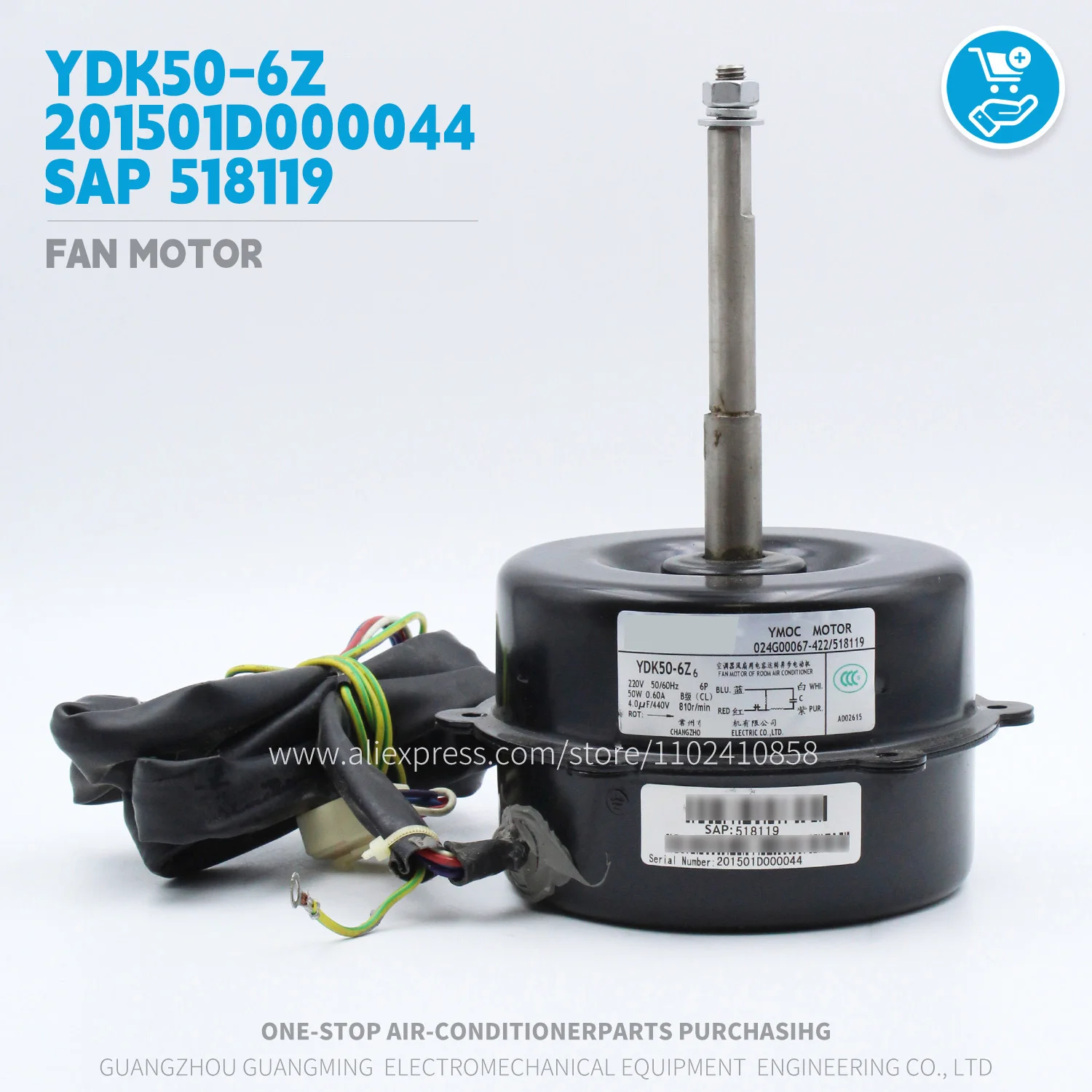 Conjunto de Motor de Ventilador DC YDK50-6Z6 SAP 518119 para Unidade Externa York 220V 50/60Hz 6P 50W 810r/min Peças de Ar Condicionado Original
