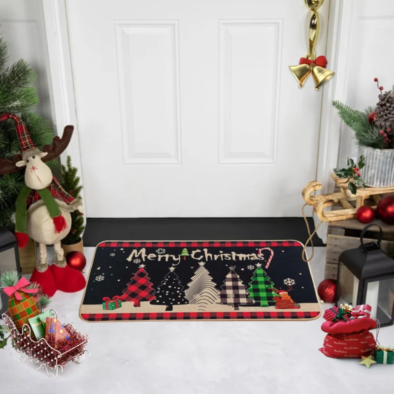 Christmas tree pattern decorationfront door matwinter vacationindoor and outdoor thin anti slip floor matwhite flannel material