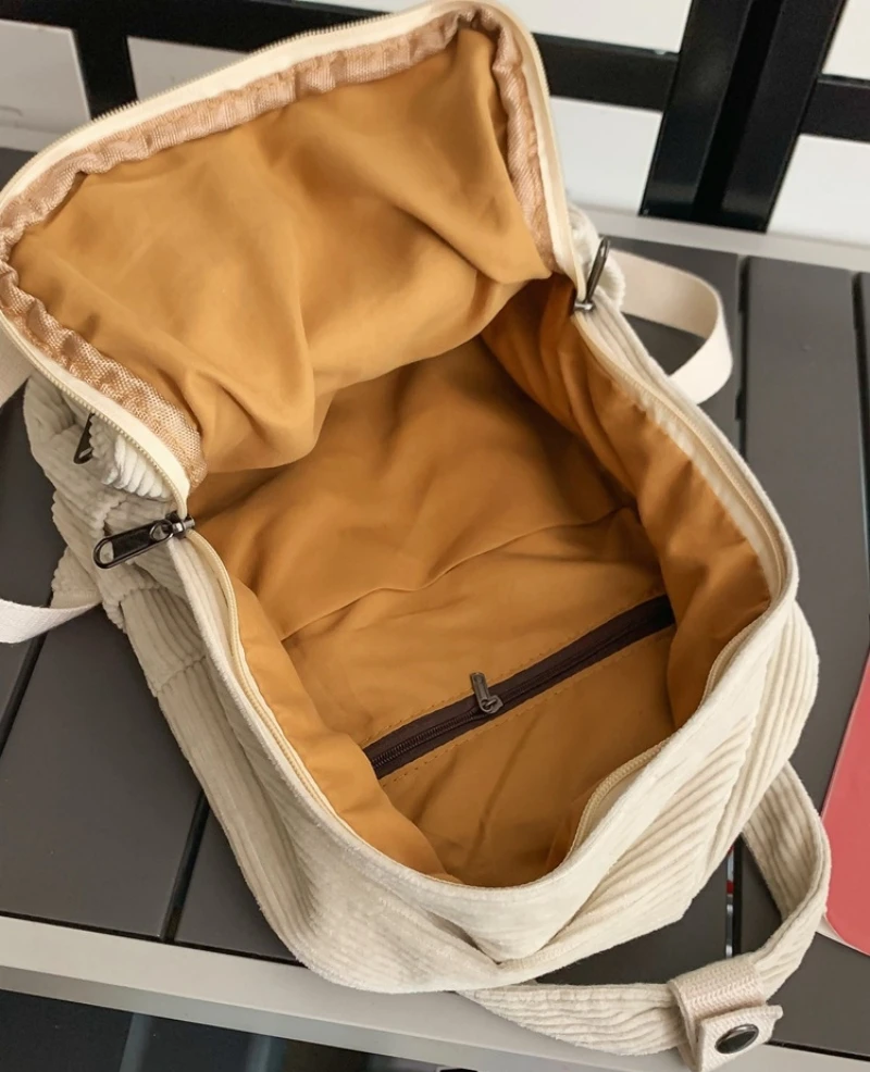 Sac à Dos en Velours Côtelé Brodé avec Nom pour Femme, Rétro, Portable, Simple et Aashionable, Lycéennes