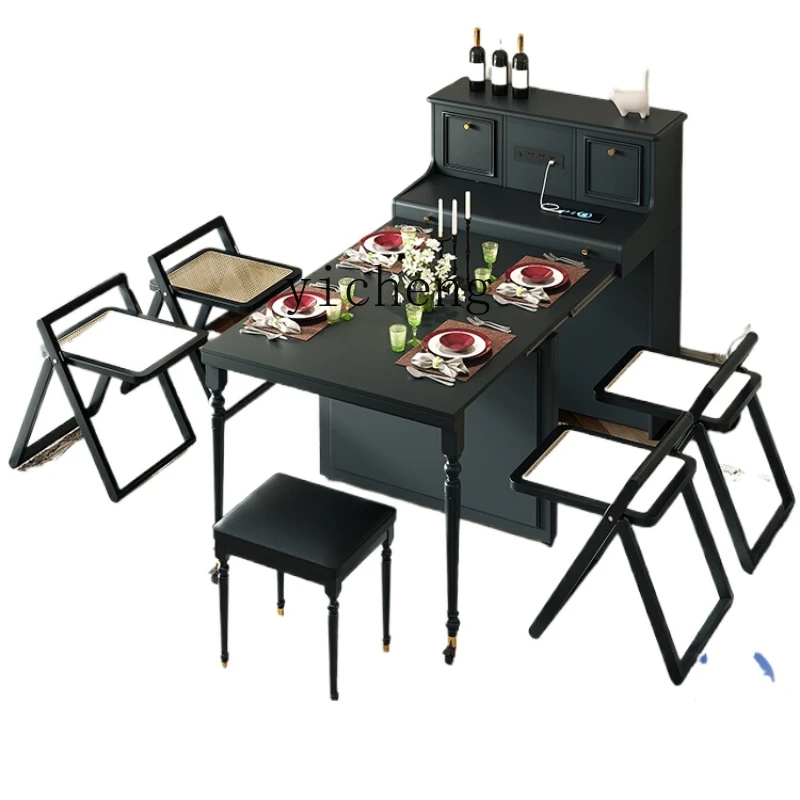 

ZK Retro Style Dining Table Household Small Apartment Foldable Retractable Dining Tables and Chairs Set