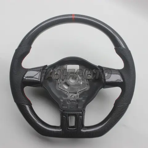 Custom for VW Volkswagen Polo 2011-2013 Real Carbon Fiber Steering Wheel with Leather