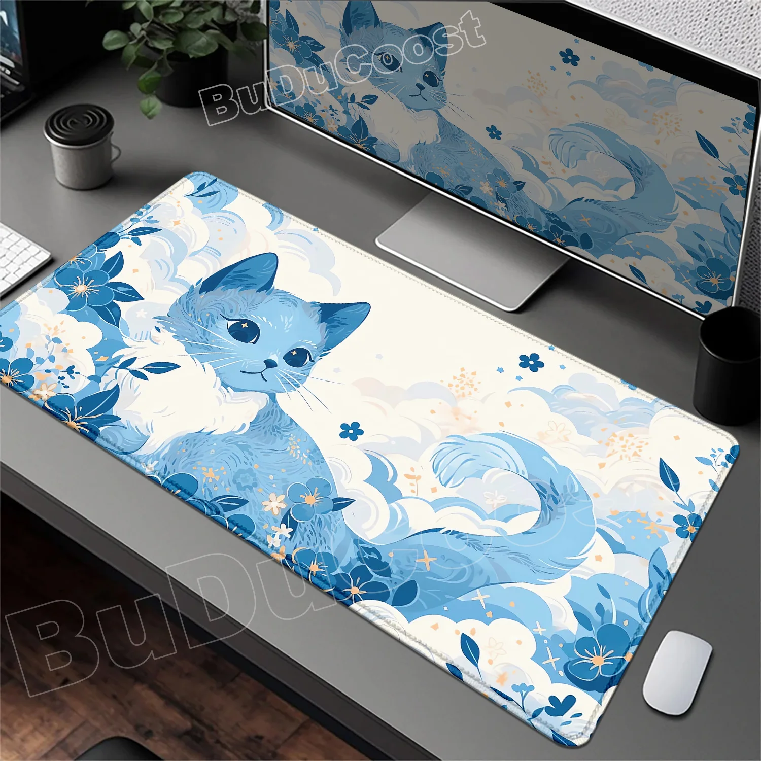 

Mouse Pads Cute Blue Cat Computer Mousepad Company Desk Pad 1000x500mm Large Kawaii Mausepads Office Mouse Mat XXL HD Table Mats