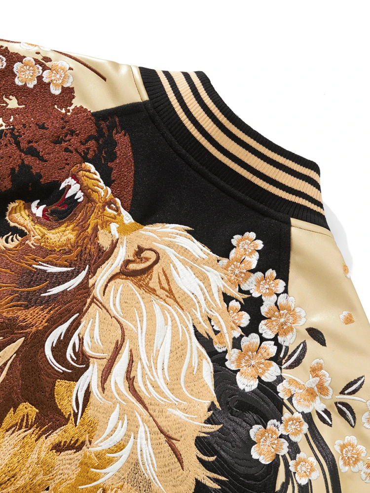 2025 masculino na moda bordado leão jaquetas de beisebol masculino manga longa gola casacos masculino moda bolso decoração jaqueta