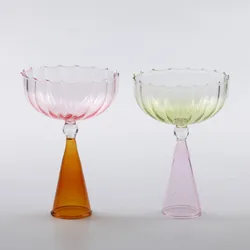 1 Piece Creative Two Tone Green Blue Amber Colored Ripple Style Martini Mojito Champagne Margarita Cocktail Glasses Goblet Cup
