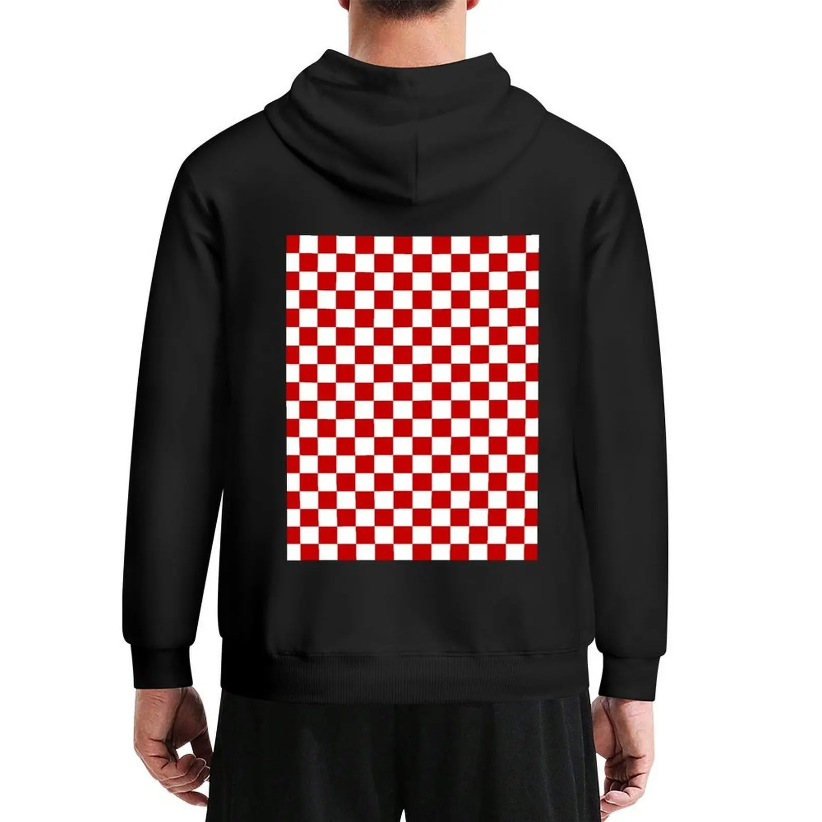 

Cherry Red And White Checkerboard Pattern Hoodie clothes for men mens clothing men's clothing men's clothes hoodie streetwear