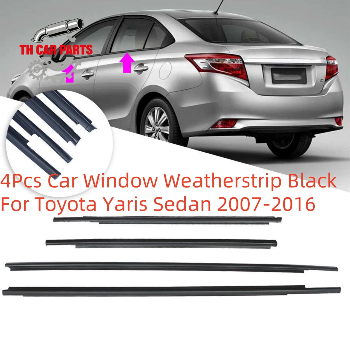 

4Pcs Car Window Weatherstrip Black For Toyota Yaris Sedan 2007-2016 Car Weatherstrip Window Moulding Trim 68160-52150