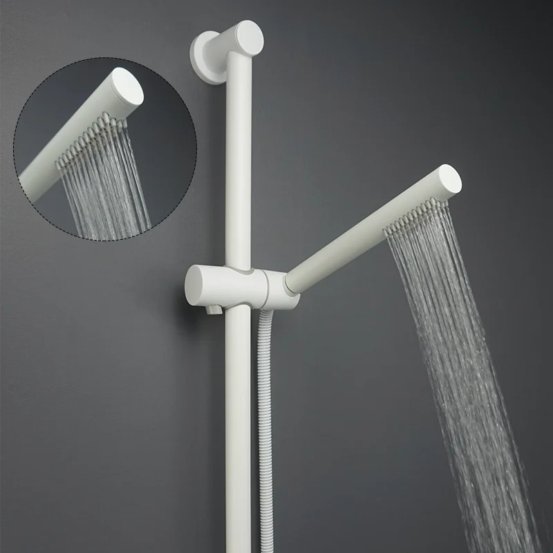 White sliding rod manual shower set, brass handheld shower, adjustable stainless steel rod, 1.5m shower hose