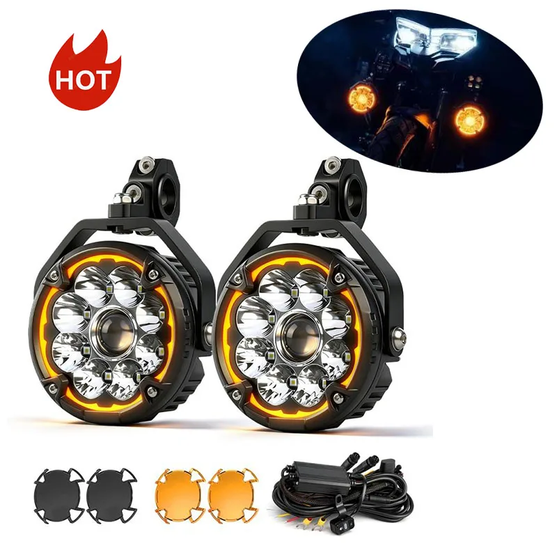 5 Inch Round Headlamp Bumper Driving LED Fog Auxiliary Lights With Wire Harness Switch For Bmw GS 1250 Motorcycles Spotlights
