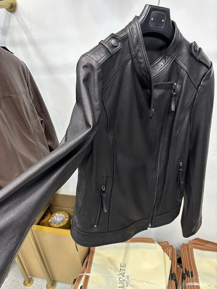 2025 frauen Klassische Frühjahr Echtem Schaffell Leder Moto Biker Stil Jacke Mantel Herbst Echt Leder Jacke