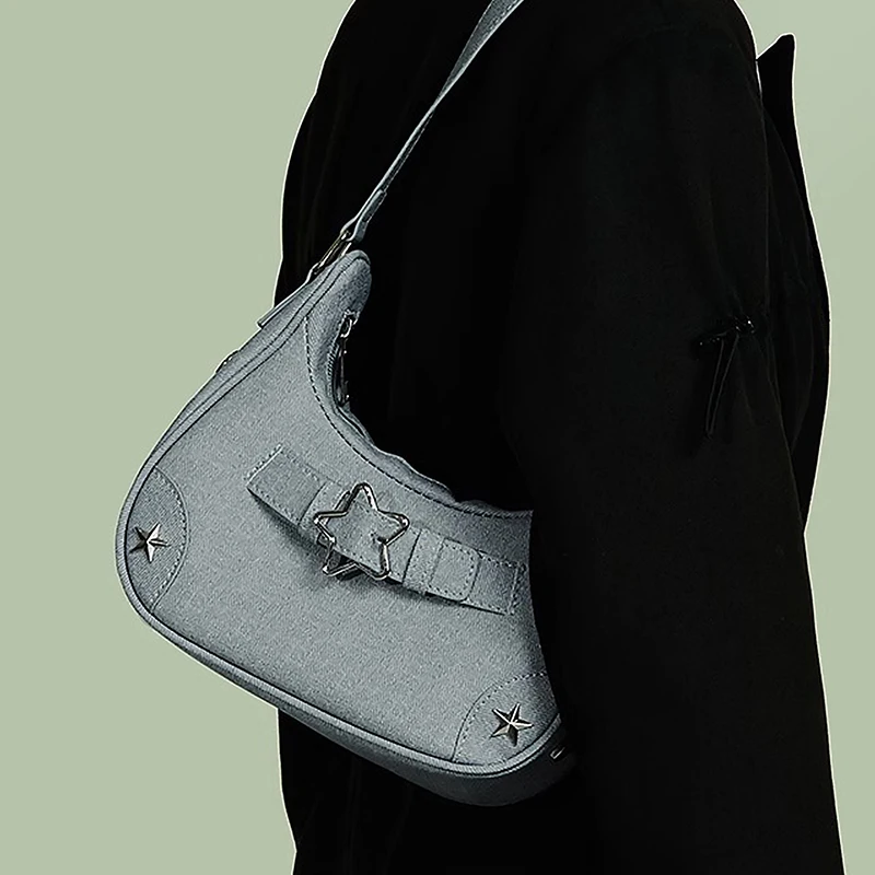 Vintage Lässige Niedliche Weiße Stern-Schultertasche Damen Umhängetaschen Leder-Reißverschlusstaschen Handtaschen für Frauen – Detail 3